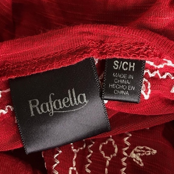 Rafaella Red Short Sleeve Embroidered Tee T Shirt - Picture 8 of 9